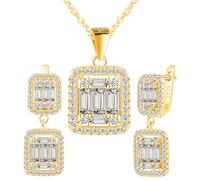 Yumilok Quadratisch Micro Pave Cubic Zirconia Damen Ohrringe Sterling Silber 925 Ohrhänger Creolen Ohrstecker für Frauen Damen Halskette mit Anhänger Set Gold