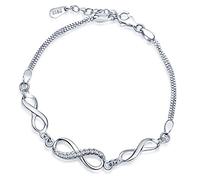Yumilok Roségold 3 Infinity Unendlichkeit Symbole 925 Sterling Silber Zirkonia Charm-Armband Armkette Armschmuck für Damen Mädchen, 6.3-7.5" Verstellbar (Silber)