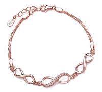 Yumilok Roségold 3 Infinity Unendlichkeit Symbole 925 Sterling Silber Zirkonia Charm-Armband Armkette Armschmuck für Damen Mädchen, 6.3-7.5" Verstellbar (Rosegold)