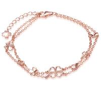 Yumilok Roségold 925 Sterling Silber Glückbringer Vierblättrige Kleeblatts Charm-Armband Armkette Doppelketten für Damen Mädchen, 6.7-7.7" Verstellbar