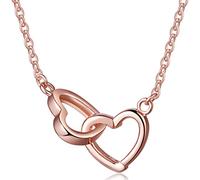 Yumilok Roségold 925 Sterling Silber Ineinander Verschlungene Herzen Anhänger Halskette Kette mit Verstellbarem Anhänger Y-Kette für Damen Mädchen