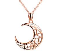 Yumilok Roségold 925 Sterling Silber Mond Anhänger Halskette Kette mit Anhänger Mondkette für Damen Mädchen