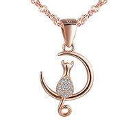 Yumilok Roségold 925 Sterling Silber Zirkonia Anhänger Halskette "Katze auf dem Mond" Kette mit Anhänger für Damen Mädchen