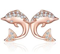 Yumilok Roségold 925 Sterling Silber Zirkonia Delfine Ohrstecker Ohrringe Hypoallergen Ohrschmuck für Damen Frauen Mädchen