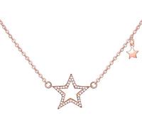 Yumilok Roségold 925 Sterling Silber Zirkonia Doppel Sterne Anhänger Halskette Kette mit Anhänger Sternkette für Damen Mädchen