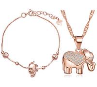 Yumilok Roségold 925 Sterling Silber Zirkonia Elefant Charm Armband Halskette Schmuck Set Armkette & Kette mit Anhänger Set für Damen Mädchen