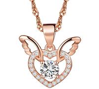 Yumilok Roségold 925 Sterling Silber Zirkonia Engelsflügel Herz Anhänger Halskette Kette mit Anhänger für Damen Mädchen