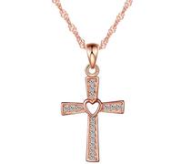 Yumilok Roségold 925 Sterling Silber Zirkonia Herz im Kreuz Anhänger Halskette Kettenanhänger für Damen Mädchen