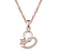 Yumilok Roségold 925 Sterling Silber Zirkonia Herz Stern Anhänger Halskette Kette mit Anhänger Herzkette für Damen Mädchen