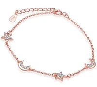 Yumilok Roségold 925 Sterling Silber Zirkonia Monde Sterne Charm-Armband Armkette Armschmuck für Damen Frauen Mädchen, 6.5-7.5" Verstellbar