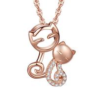 Yumilok Roségold 925 Sterling Silber Zirkonia Niedliche Doppel Kätzchen Katzen Anhänger Halskette Kette mit Anhänger für Damen Mädchen