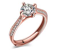 Yumilok Roségold 925 Sterling Silber Zirkonia Offener Ring Trauringe Verlobungsring Solitärring für Damen Mädchen, Größe 49-57 Verstellbar