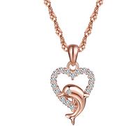 Yumilok Roségold 925 Sterling Silber Zirkonia Süßer Delfin Herz Anhänger Halskette Kettenanhänger für Damen Mädchen