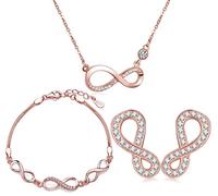 Yumilok Roségold 925 Sterling Silber Zirkonia Unendlichkeit Zeichen Charm Armband Halskette Ohrstecker Schmuck Set Armkette Kette Ohrringe Set für Damen Mädchen