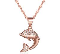 Yumilok Roségold 925 Sterling Silber Zirkonia Zierlicher Delfin Delphin Anhänger Halskette Kette mit Anhänger für Damen Kinder Delfine Liebhaber