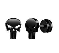 Yumilok Schädel Ohrstecker Damen Herren Totenkopf Ohrringe Edelstahl Punk Gothic Skull Schmuck Karneval Halloween Fake Plugs Schwarz