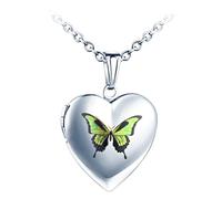Yumilok Schmetterling Silber Halskette, Damen & Mädchen, Edelstahl, 50 cm, Personalisierte Foto Anhänger, Unisex, Klassisch, Herzform, Krappe, Poliert, Alltagstauglich, Schmuckbeutel inklusive