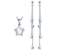Yumilok Schmuck-Set für Damen 925 Sterling Silber Halskette mit Ohrringen Zirkonia Stern