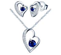 Yumilok Schmuckset Damen 925 Sterling Silber Halskette & Ohrringe Set, Kette mit Anhänger & Ohrstecker mit blau Zirkonia für Mädchen