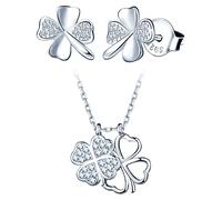 Yumilok Schmuckset Damen Geschenke für Frauen Halskette Ohrringe Kette Set Schmuck Set Kleeblatt Klee Glück Valentinstag Geburtstag 925 Sterling Silber