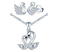 Yumilok Schmuckset für Damen Halskette & Ohrringe Set Liebe paar Schwan Kette Ohrstecker in 925 Sterling Silber Zirkonia