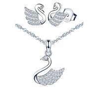 Yumilok Schmuckset für Damen Halskette & Ohrringe Set Schwan Kette Ohrstecker in 925 Sterling Silber Zirkonia für Frauen Mutter