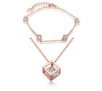 Yumilok Schmuckset für Damen und Mädchen, Halskette und Armband aus 925er Silber, verziert mit Zirkonia, Farbe Roségold, elegantes Schmuck-Set