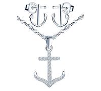 Yumilok Schmuckset Silber 925 Damen Ohrstecker Ohrringe mit Anker Anhänger Halskette mit Zirkonia Geschenke für Frauen