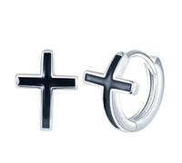 Yumilok Schwarz Kreuz Ohrringe Damen Creolen Ohrstecker Silber 925 Damen Ohrstecker für Frauen Mädchen