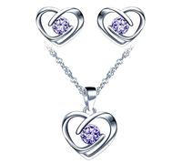 Yumilok Silber Schmuckset Damen, 925 Sterling Silber Halskette Ohrringe Set, Herz Anhänger mit 45cm Kette & Ohrstecker mit Zirkonia Geschenk für Mutter Frau