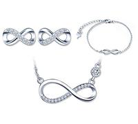 Yumilok Silber Schmuckset Unendlichkeitssymbol Halskette Armband und Ohrringe Zirkonia Inlay Schmuck für Frauen Mädchen Weihnachten Geburtstag Geschenk Sterling-Silber