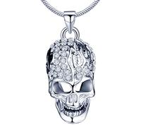 Yumilok Silberfarben Liegierung Rhodiniert Österreichischer Kristall Totenkopf Schädel Anhänger Halskette Kette mit Anhänger für Damen Herren