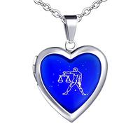 Yumilok Unisex Herren Kette Damen Halskette Edelstahl mit Herz Anhänger Foto Medaillon zum Öffnen Waage Thermo Stimmung Farbwechsel für Frau