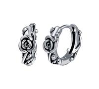 Yumilok Vintage Rosen Blumen Ohrringe für Frauen und Männer - Mini Rose Ohrstecker, Edelstahl Creolen, Huggie Knorpel Ohrringe - Silber, 10mm, 2.5mm, 3g