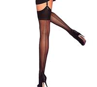 Yummy Bee - Strapsen Strümpfe Durchsichtige - Nylon Strümpfe für Strumpfgürtel - Rückennähten - Silky (Schwarz, M)