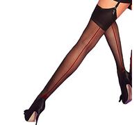 Yummy Bee - Strapsen Strümpfe Durchsichtige - Nylon Strümpfe für Strumpfgürtel - Rückennähten - Silky (Schwarz Rot, M)