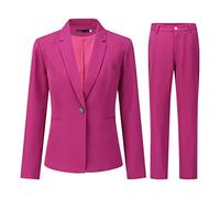 YUNCLOS Damen 2-teiliges Büro-Damen-Business-Anzug-Set Frauen, leichter Hosenanzug, schmale Passform, Blazerhose, Rosenrot, X-Groß