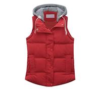 YUNCLOS Damen Übergangsjacke mit Abnehmbarer Kapuze Leichte Ärmellos Steppweste Outdoor Weste Warmhalten Taschen Gilet Herbst und Winter,Rot,XXL