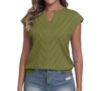 YUNDAI Damen Kurzarm Stricktop V-Ausschnitt Sommer Leicht Weich Freizeit Pullover Damen T-Shirt Casual Oberteilen, Large Army Green
