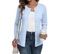 YUNDAI Damen Strickjacke Cardigan Rundhals Langarm Leicht Strickpullover | Leichter Strickcardigan mit Rundhals und Knopfleiste vorne, perfekt für den Frühling und Herbst als lässiges Layering-Top.