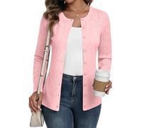 YUNDAI Damen Strickjacke Cardigan Rundhals Langarm Leicht Strickpullover | Leichter Strickcardigan mit Rundhals und Knopfleiste vorne, perfekt für den Frühling und Herbst als lässiges Layering-Top.