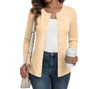 YUNDAI Damen Strickjacke Cardigan Rundhals Langarm Leicht Strickpullover | Leichter Strickcardigan mit Rundhals und Knopfleiste vorne, perfekt für den Frühling und Herbst als lässiges Layering-Top.