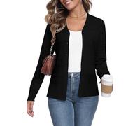 YUNDAI Damen Strickjacken Cardigan V-Ausschnitt langärmelig leicht knopfverschlossen offener Vorderteil Pullover Damentops strukturiertes Strickmuster Überzieher, 2X-Large Black
