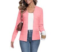 YUNDAI Damen Strickjacken Cardigan V-Ausschnitt langärmelig leicht knopfverschlossen offener Vorderteil Pullover Damentops strukturiertes Strickmuster Überzieher, Large Pink