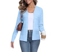 YUNDAI Damen Strickjacken Cardigan V-Ausschnitt langärmelig leicht knopfverschlossen offener Vorderteil Pullover Damentops strukturiertes Strickmuster Überzieher, Medium Light Blue