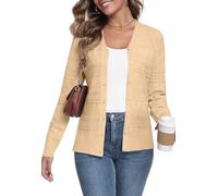 YUNDAI Damen Strickjacken Cardigan V-Ausschnitt langärmelig leicht knopfverschlossen offener Vorderteil Pullover Damentops strukturiertes Strickmuster Überzieher, 2X-Large Apricot