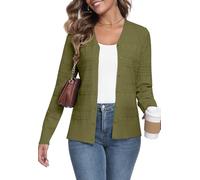 YUNDAI Damen Strickjacken Cardigan V-Ausschnitt langärmelig leicht knopfverschlossen offener Vorderteil Pullover Damentops strukturiertes Strickmuster Überzieher, X-Large Green