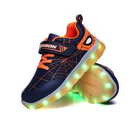 YUNICUS Kleinkind-Turnschuhe Jungen - Kinder leuchten Schuhe Led Flash-Turnschuhe mit Spider Upper USB-Aufladung für Jungen Mädchen Kleinkinder (blau-orange 29 EU)