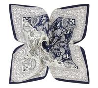 YUNNESS Eleganter Damen-Schal aus Polyester, 60 x 60 cm, modisches farblich passendes Kopftuch, Halstuch für Alltag und Reisen, Marineblau und Weiß, 60