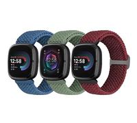 Yunshare 3 Stück Geflochtenes Armband Kompatibel mit Fitbit Versa 4 /Fitbit Sense 2/Fitbit Versa 3/Fitbit Sense, Weiches Elastisch Nylon Sport Solo Loop Ersatzband Damen Herren